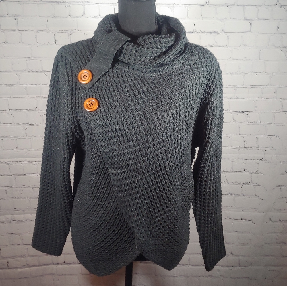 Zenana Wrap Asymmetrical Sweater Charcoal
